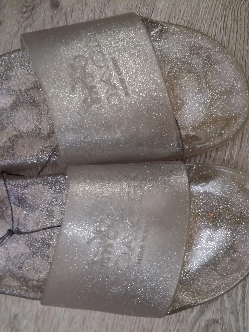 Coach Metallic Gold Glitter Logo Slide Sandals